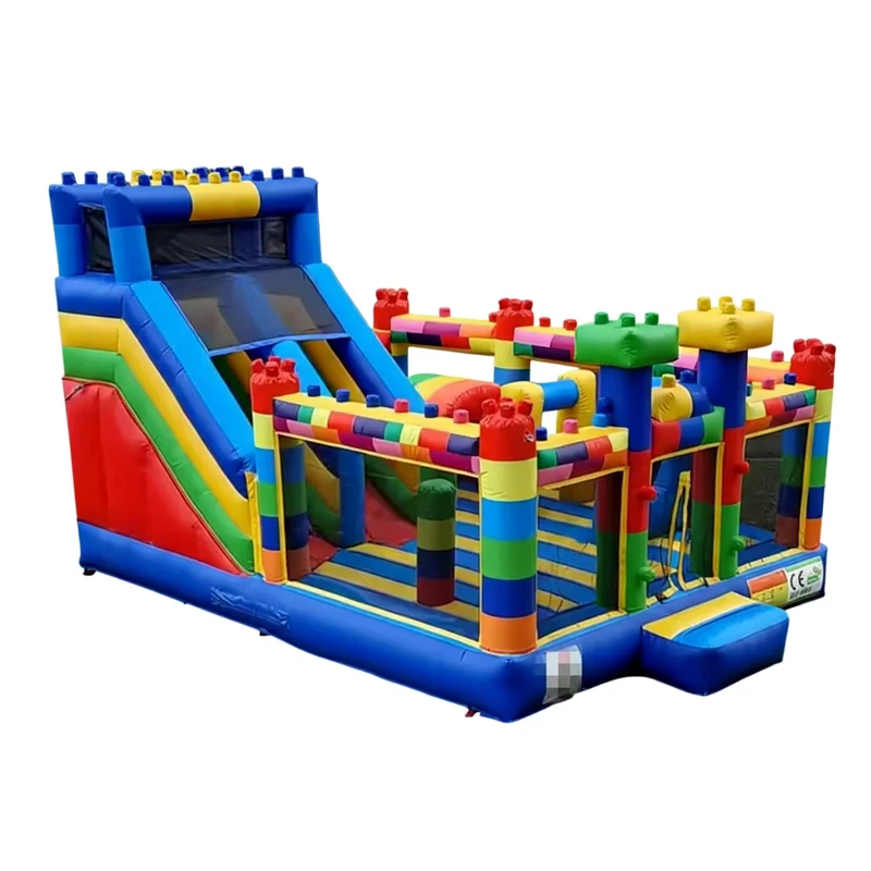 16' Bouwstenen Nat Droog Opblaasbare Glijbaan Springkasteel Combo Blazer voor Kinderfeestje Bruiloft PVC 0,55mm Binnen Buiten