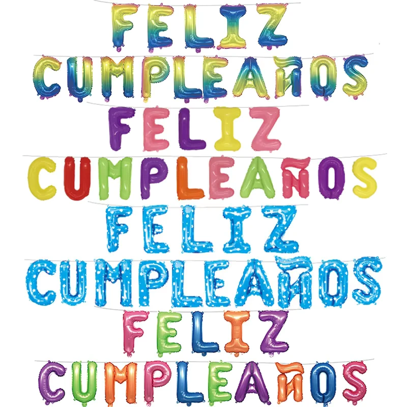Set di palloni in alluminio con lettere spagnole "FELIZ CUMPLEANOS" da 16 pollici per decorazioni di compleanno