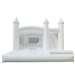 Casa de rebote inflable blanca de PVC de grado comercial 16.4x13FT, combo para bodas y fiestas, castillo inflable con cama de salto, tobogán y piscina de bolas fácil