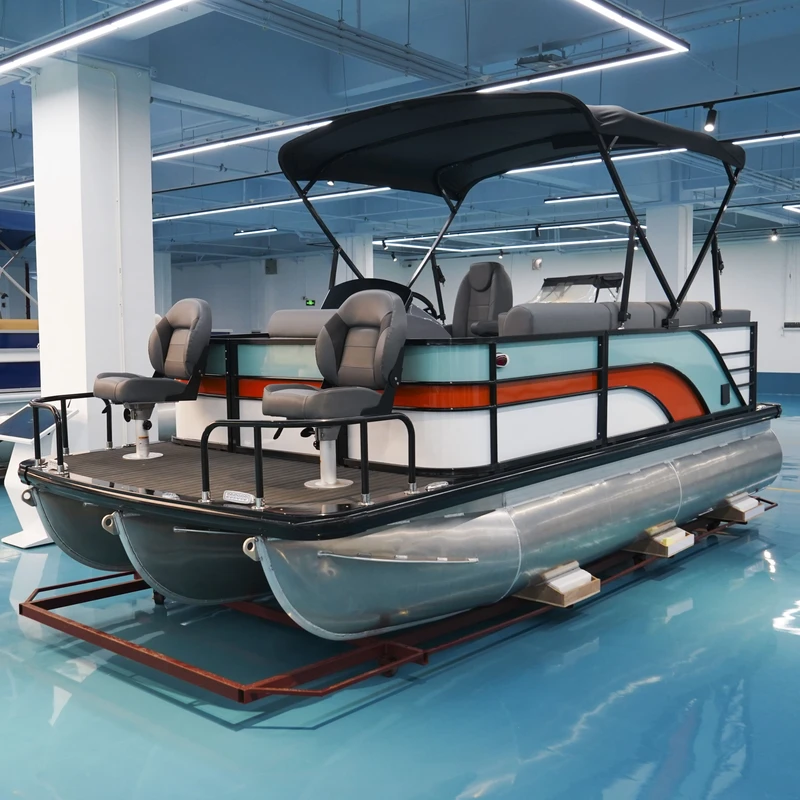 Thuyền pontoon điện 16ft với động cơ ngoài cho thể thao dưới nước và giải trí