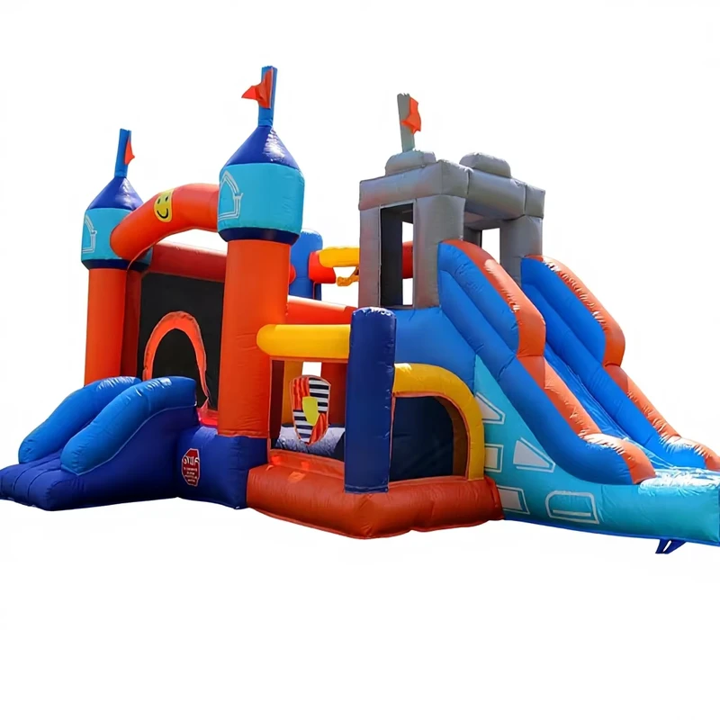 Rumah Lompat Kastil Kelas Komersial 16x12FT Inflatable PVC 1100W Blower 2 Seluncuran Kolam Bola Keranjang
