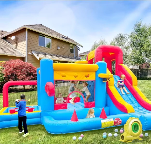 Maison à rebond gonflable de qualité commerciale en PVC, combo pour enfants, château gonflable avec toboggan, fosse à balles, escalade, souffleur