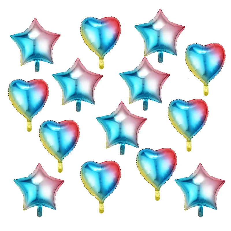 18 Zoll Herz- & Sternfolienballons Regenbogenverlauf Liebe Folienballons für Partydekoration