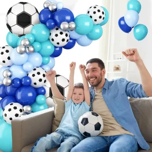 18 Inch Self Inflating Foil Blue Soccer Ball Balloons Decoration Kit Helium Football Latex Balloon Garland