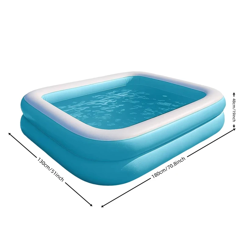 Piscina Retangular Inflável de PVC de Duas Camadas 180*130*48cm Dobrável para Uso em Casa e ao Ar Livre para Crianças e Adultos