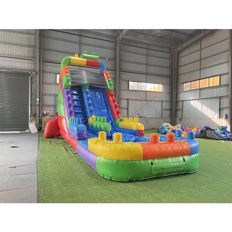 สไลด์น้ำ Inflatable เชิงพาณิชย์ ขนาด 18 ฟุต 20 ฟุต แบบเปียกและแห้ง ปราสาทกระโดด สไลด์น้ำ Inflatable