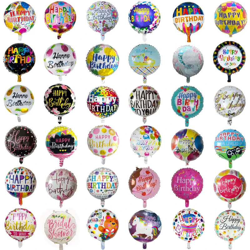 18inch Happy Birthday Foil Balloons Round Shape Inflatable Toys Helium Balloons for Party Decoration
