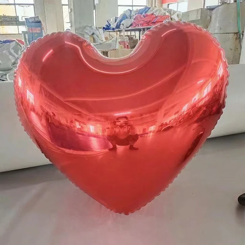 1m Red Heart Shape Tarpaulin PVC Decoration Sphere Mirror Balloon Hanging Inflatable Mirror Ball for Wedding