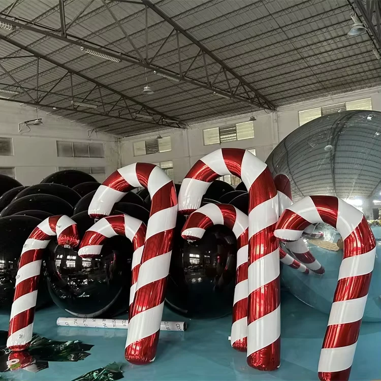 2,4m Rote & Weiße Riesige Innen- und Außen-Weihnachtsballon-Dekoration, Spiegel-Zuckerstangen-Werbeaufblasbare