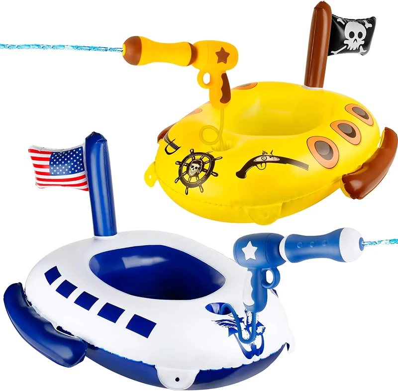 Set da 2 galleggianti per bambini con pistola ad acqua Galleggiante gonfiabile per bambini Nave da guerra e nave pirata
