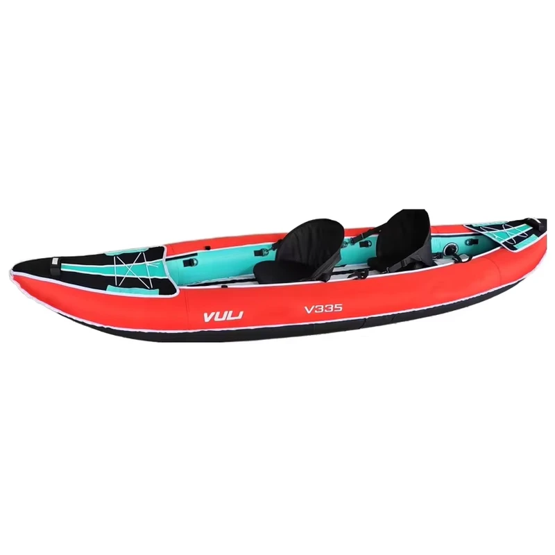 2-Person Double Pedal Inflatable Kayak for Fishing Customizable Pantoon Color Nylon Cover 0.9mm PVC Hull 4m Length Adult Use