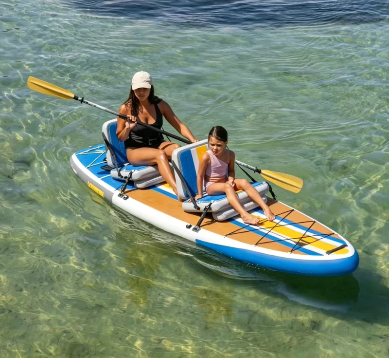 Planche de paddle gonflable pour 2 personnes avec sièges de kayak pour sports nautiques en lac, pêche