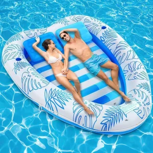 2 व्यक्ति inflatable टैनिंग पूल लाउंजर फ्लोट धूप सेंकने के लिए वयस्कों के लिए कप धारक के साथ