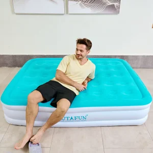 2 Person PVC Flocked Air Bed Camping Inflatable Mattress Queen Size Portable Built In Electric Pump Home Furniture