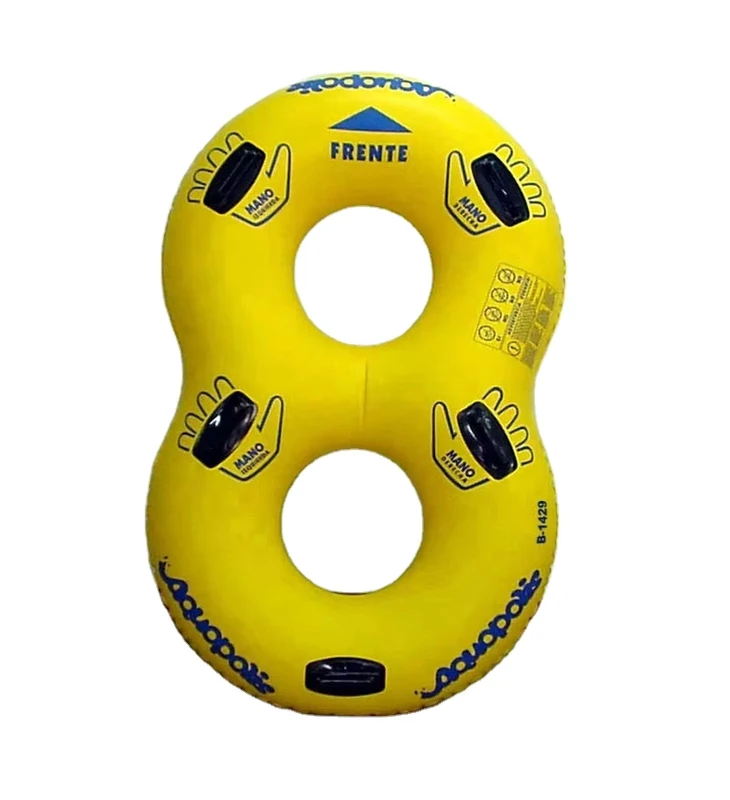 Anello da nuoto gonfiabile doppio per 2 persone con maniglie, tubo galleggiante per fiumi