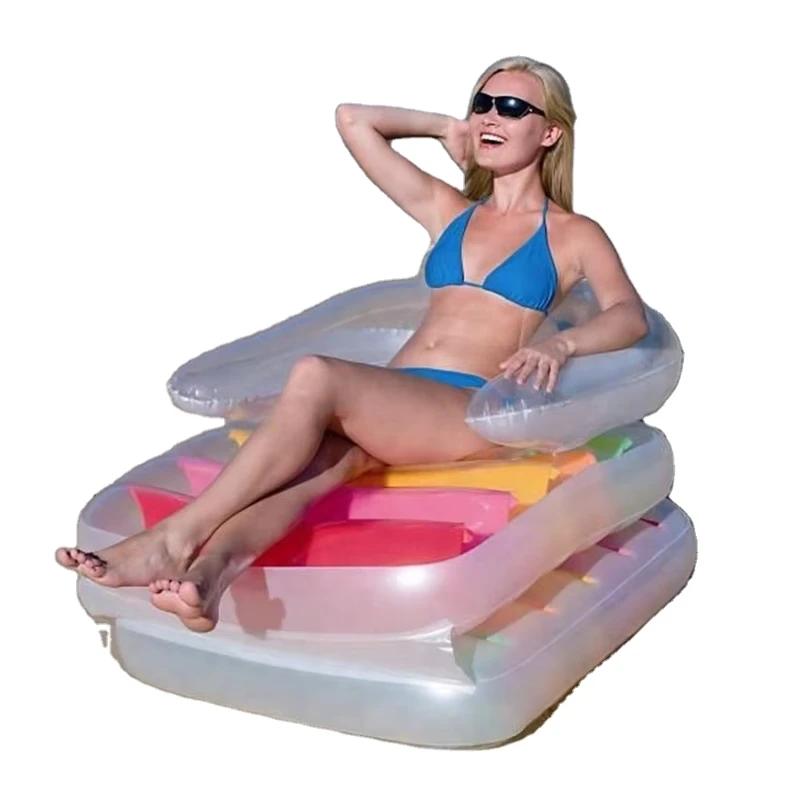 Camas de Praia Infláveis 2 em 1, Flutuadores de Piscina Dobráveis para Diversão de Verão
