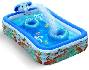 2 in 1 PVC Inflatable Summer Pool Full Sized Family Pool with Sprinkler and Lounge for Kiddie Swimming Adventures
