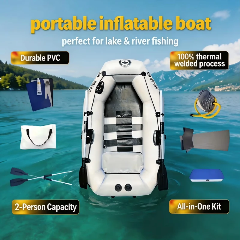Perahu Inflatable PVC Lantai Kayu 2.0 M 2 Orang untuk Memancing, Kayak, Arung Jeram dengan Aksesori Gratis untuk Olahraga Air Luar Ruangan