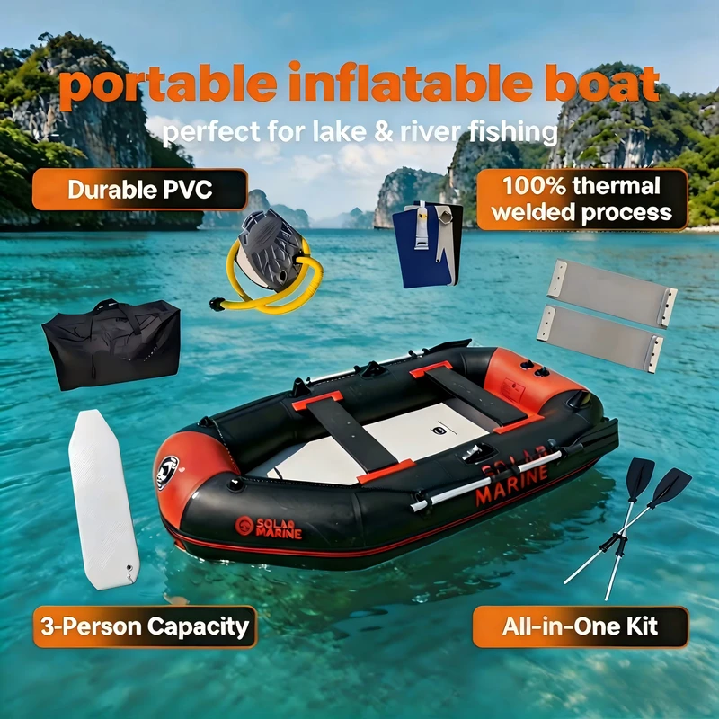 Perahu Dayung PVC 2.3 M untuk 3 Orang, Kayak Inflatable dengan Lantai Udara, Perahu Layar