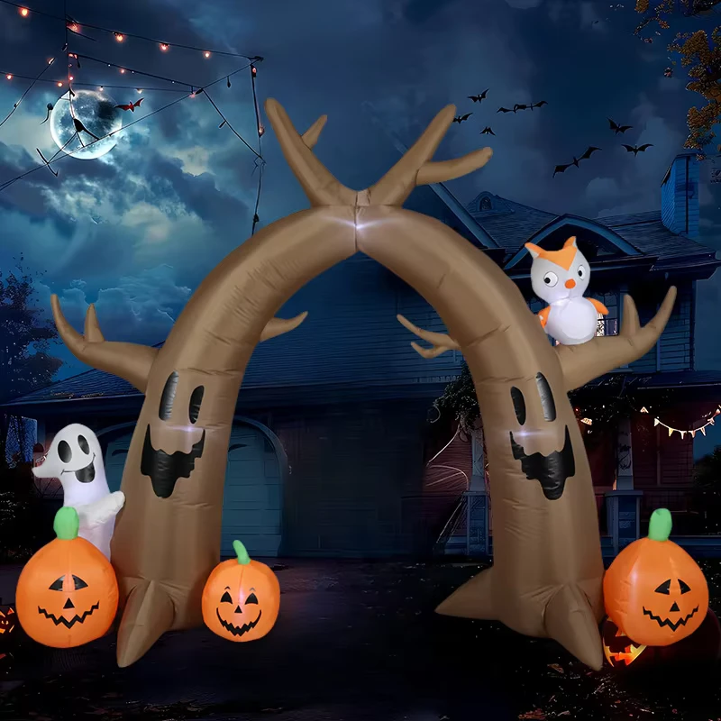 Arco Gonfiabile di Halloween - Gufo Fantasma Albero Morto Zucca da 2,4 metri con Illuminazione LED - Modello K775