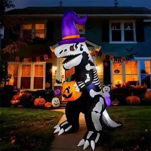 2,4-meter Halloween Opblaasbare Skelet Dinosaur Holding Pompoen LED Licht Buiten Decoratie