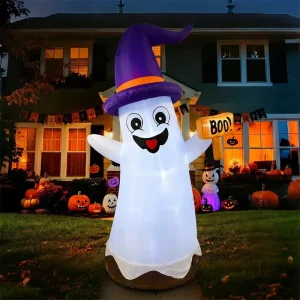 2.4m Halloween Inflatable Cute Wizard Ghost White LED Light Outdoor Courtyard Decoration Model 22178