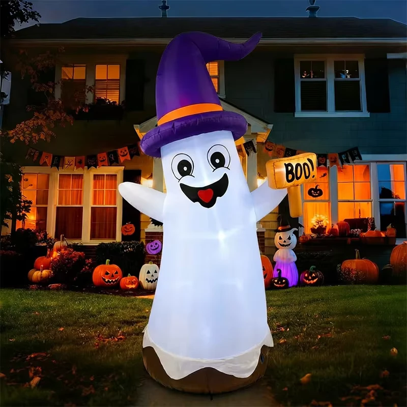 Mô hình ma thuật dễ thương bơm hơi Halloween 2.4m với đèn LED trắng trang trí sân ngoài trời, Mô hình 22178