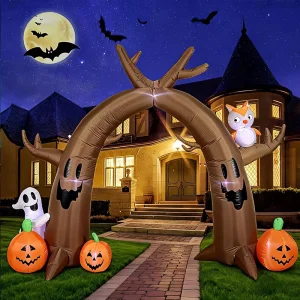 2.4m ハロウィン 充気デッドツリー アーチウェイ ゴースト フクロウ カボチャ エアモデル 屋外 中庭 LED装飾 オーナメント