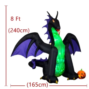2.4m Halloween Inflatable Flying Dragon Pumpkin Air Model LED Light American Style Outdoor Party Decoration