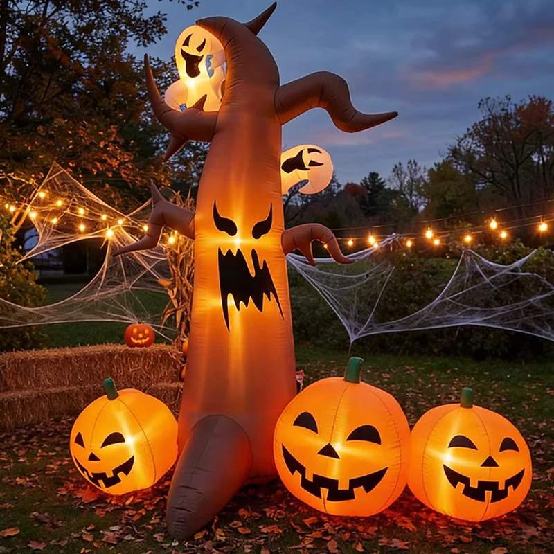 Fantasma di zucca con albero secco gonfiabile di Halloween 2,4m con luce LED decorazione esterna per feste in giardino