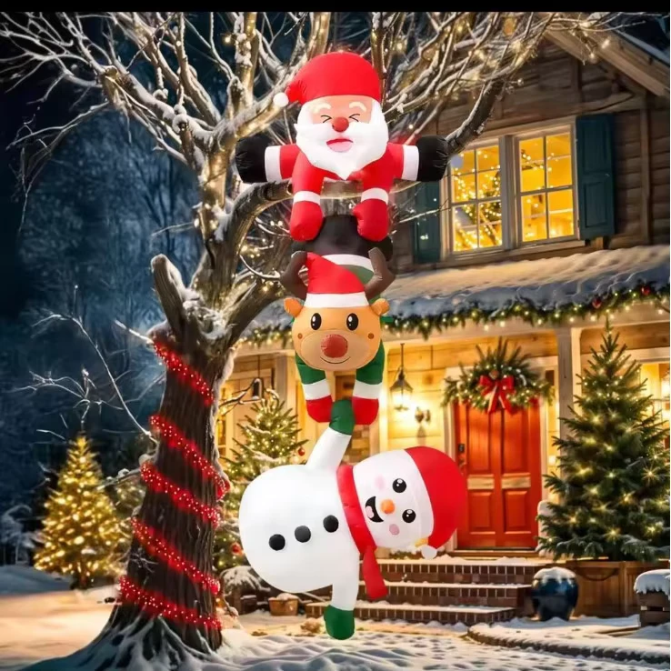 Decorazione Gonfiabile per Albero da Finestra Interna ed Esterna Illuminato di 2.4m, Muro di Arrampicata Gonfiabile, Babbo Natale per Natale