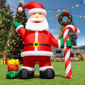 20 26 33 40FT Christmas Inflatable Santa Claus with Cindy Cane & Gift Boxes Outdoor Giant Santa Decoration
