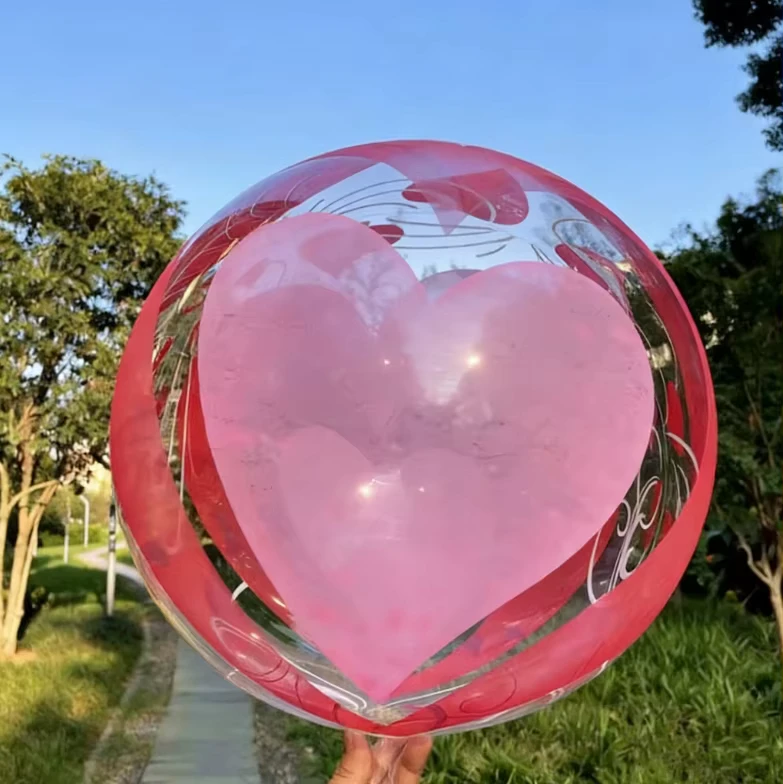 20インチハートプリントヘリウムクリア透明バブルバルーン バレンタインデコレーション用