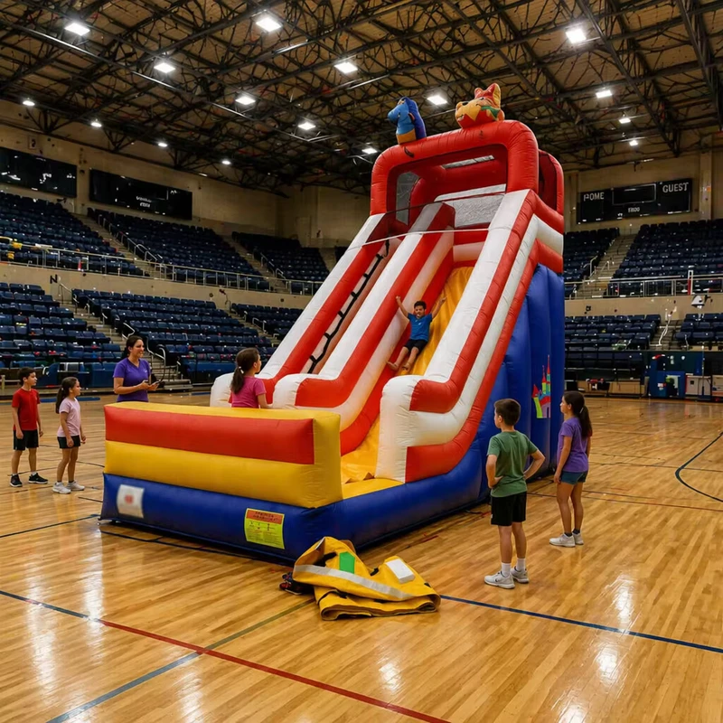 20ft Tall Deluxe Single Lane Inflatable Dry Slides Cartoon Theme Park Bouncer House