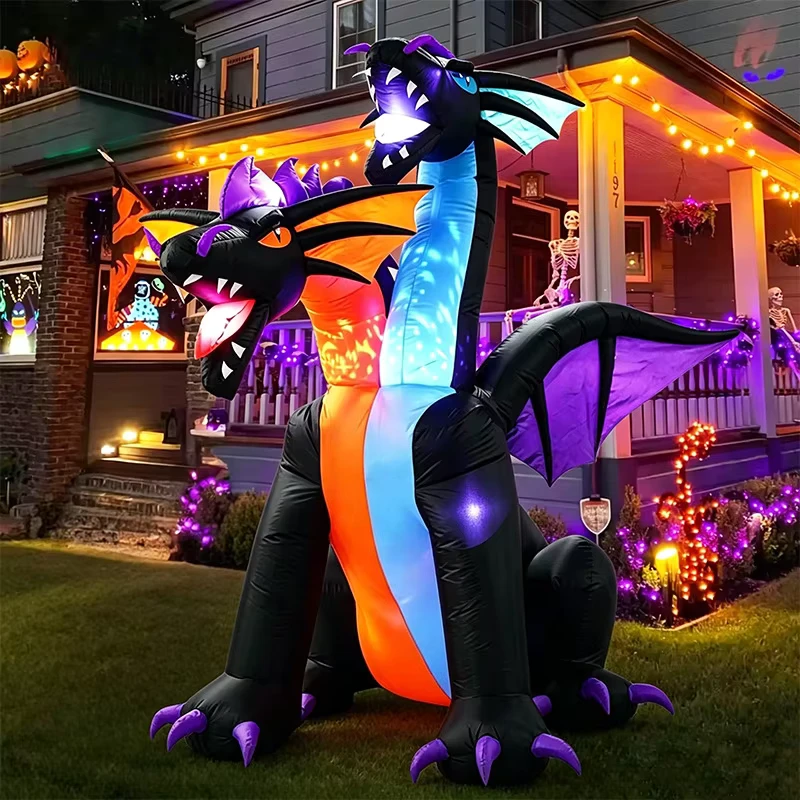 Mô hình rồng hai đầu bơm hơi ngoài trời Halloween 21 mét, Mô hình trang trí sân cỏ có đèn LED, Mô hình 22293 CN