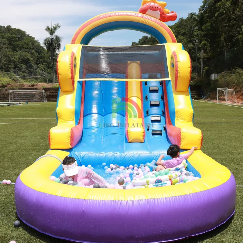 Seluncuran Air Inflatable PVC Komersial 21x9x12,8FT untuk Dewasa dan Anak-anak, Bouncer Lompatan Luar Ruangan dengan Kolam dan Blower