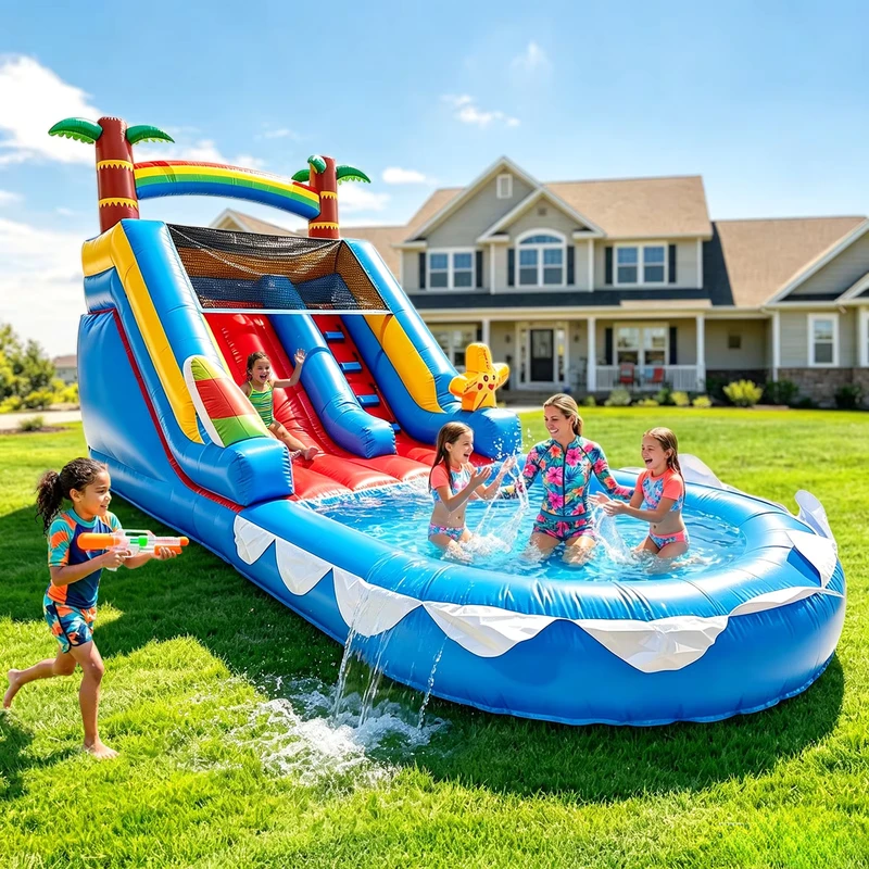 21x9x12FT Inflatable Water Slide Outdoor Backyard Dry Wet PVC Inflatable Slide With Splash Pool for Adult Kid Family Event Party