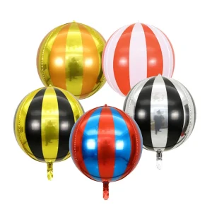 Palloncino in alluminio rotondo a strisce 4D da 22 pollici per decorazioni di feste di compleanno per circo e carnevale