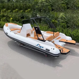22ft Luxury Yacht Fiberglass Hull Hypalon Rigid Inflatable Boat with Outboard Engine 12-Person Capacity