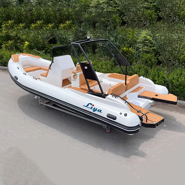22ft Luxury Yacht Fiberglass Hull Hypalon Rigid Inflatable Boat with Outboard Engine 12-Person Capacity