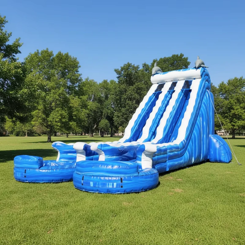22ft Ocean Double Lane Inflatable Water Slide with Pool OEM Custom Logo Supported for Global Resellers