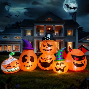 23112 2.4-meter Halloween Inflatable Mummy Pirate Bat Pumpkin Combination Model LED Lights Yard Garden Party Decoration