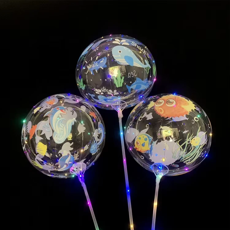 24inch Sea LED Clear Bobo Bubble Balloons Helium Clear Bobo Balloon for Boys