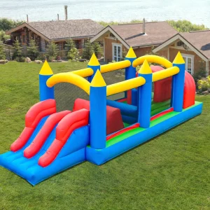 24x8x8FT Commercial Grade PVC Bounce House Inflatable Obstacle Course Bouncy Castle with Dual Slides Tunnels Climbing Obstacles