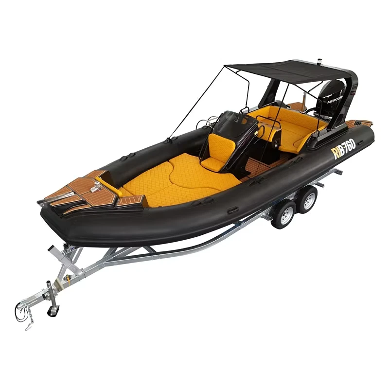 25フィート RHIB 760 ネイビーブラック ハイポロン PVC 硬質ファイバーグラス ディープVハル インフレータブル 船外機ボート