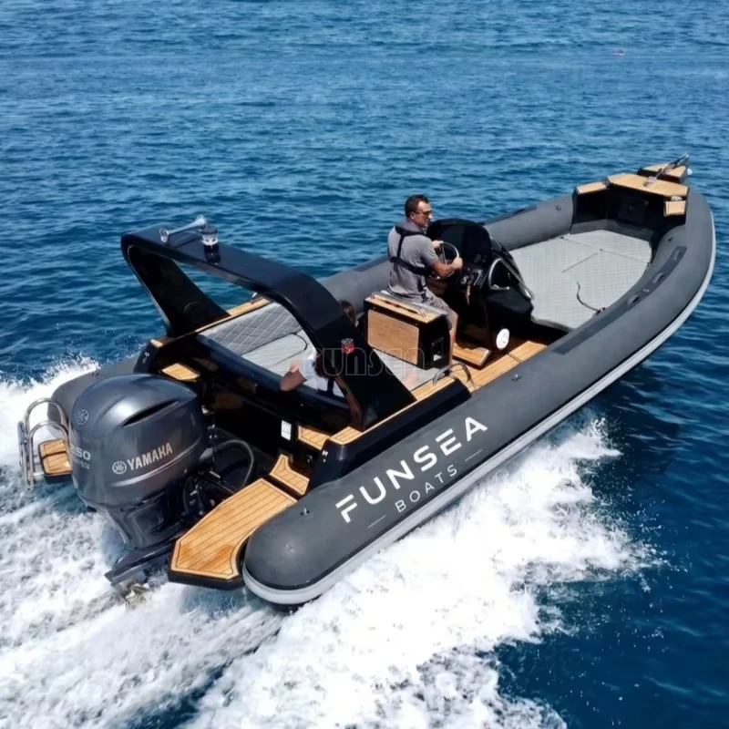 Kapal RIB PVC Hypalon 25ft 7.6m, Lambung Fiberglass, Konsol Pusat, Kapal Inflatable Eksplorasi