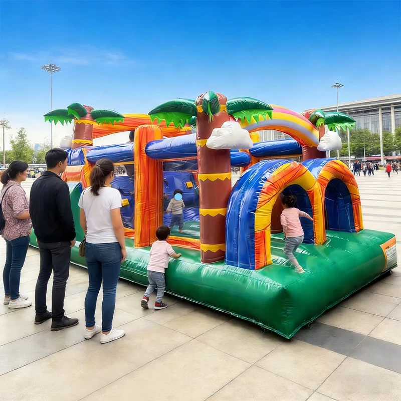 Công viên Inflatable chướng ngại vật nhiệt đới 25ft với quạt, chất lượng thương mại PVC cho người lớn và trẻ em trong nhà và ngoài trời