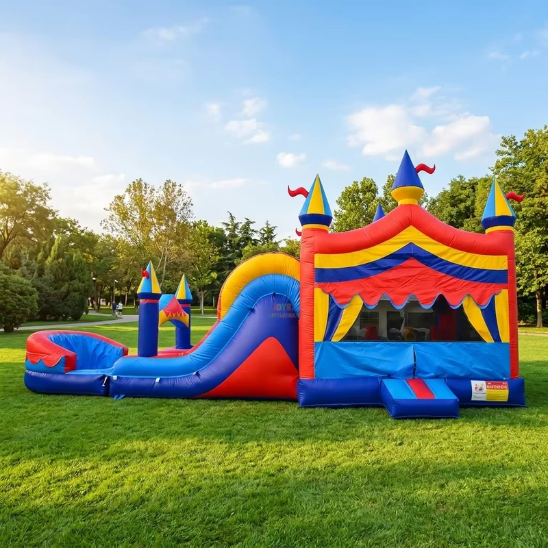 Casa de Rebote Inflable de Color Neutro de 26x13 pies Combo con Tobogán para Uso Interior y Exterior