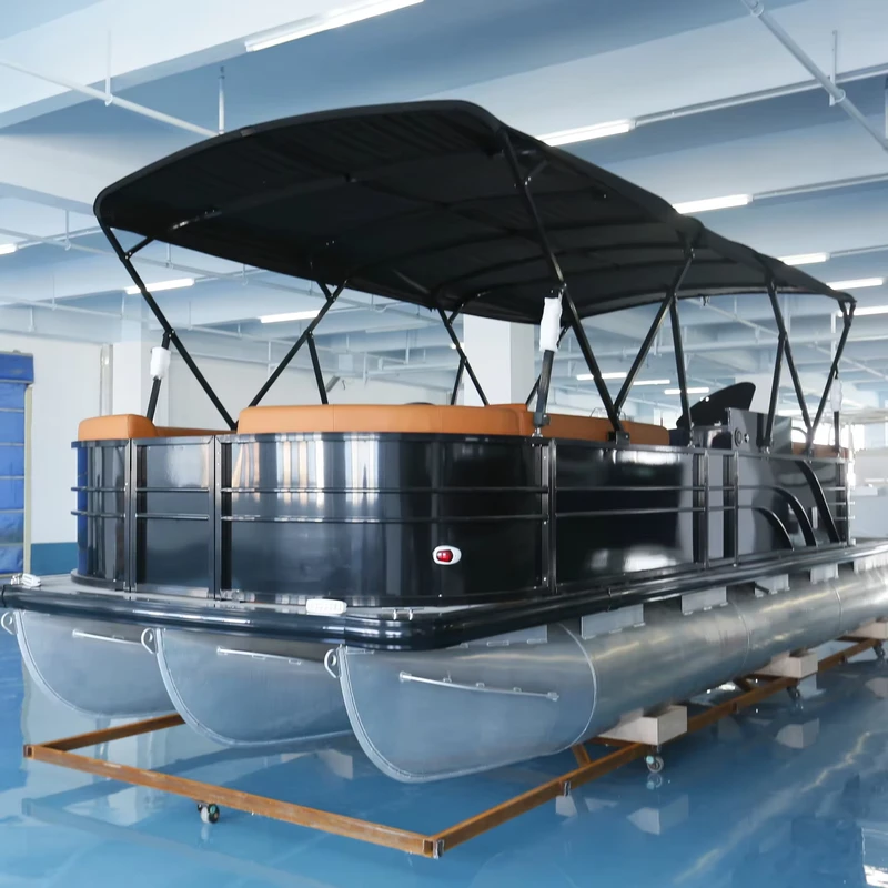 Barca pontone in vetroresina stile catamarano da 27 piedi con motori fuoribordo da 200 HP, capacità di 12 persone, certificata ISO 9001 CE 30 35