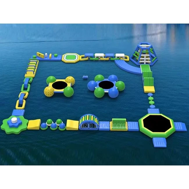 27x25 Meter Aufblasbarer Schwimmender Hindernisparcours für Outdoor-Wasserspaß und Unterhaltung